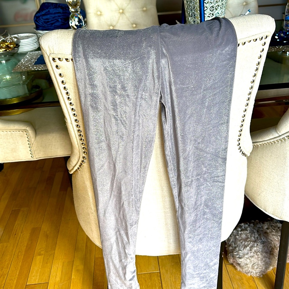 NEW ZARA KIDS LEGGINGS SILVER VELVET